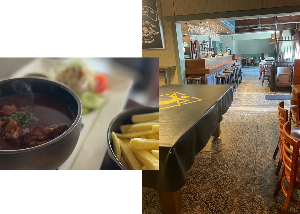 Stoofvlees met frietjes en het interieur van Eetkaffee 't Smiske